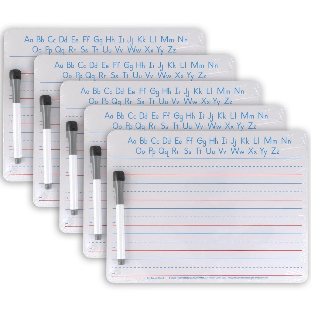 9" x 12" 2-Sided Ruled/Plain Handwriting Whiteboard with Marker/Eraser Sets 5ct