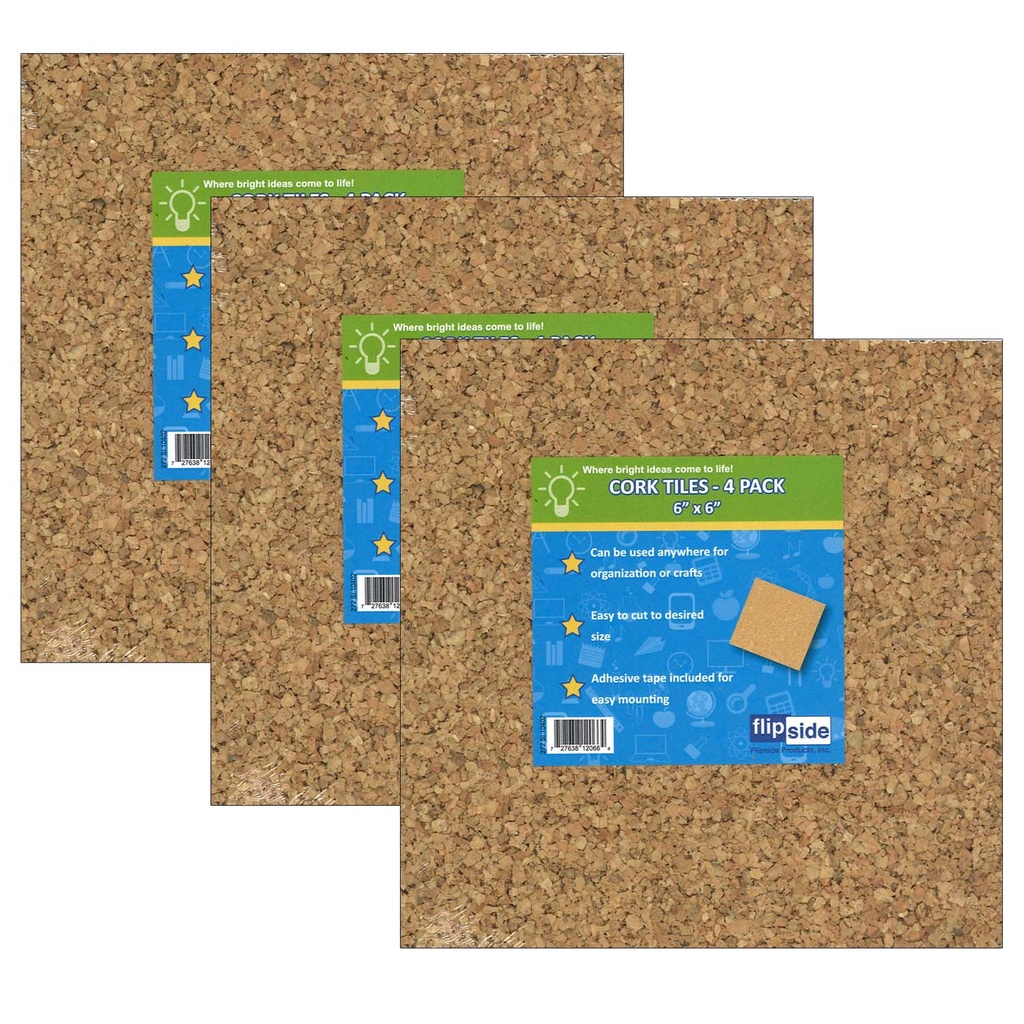 6" x 6" Natural Cork Tiles 12 Pack