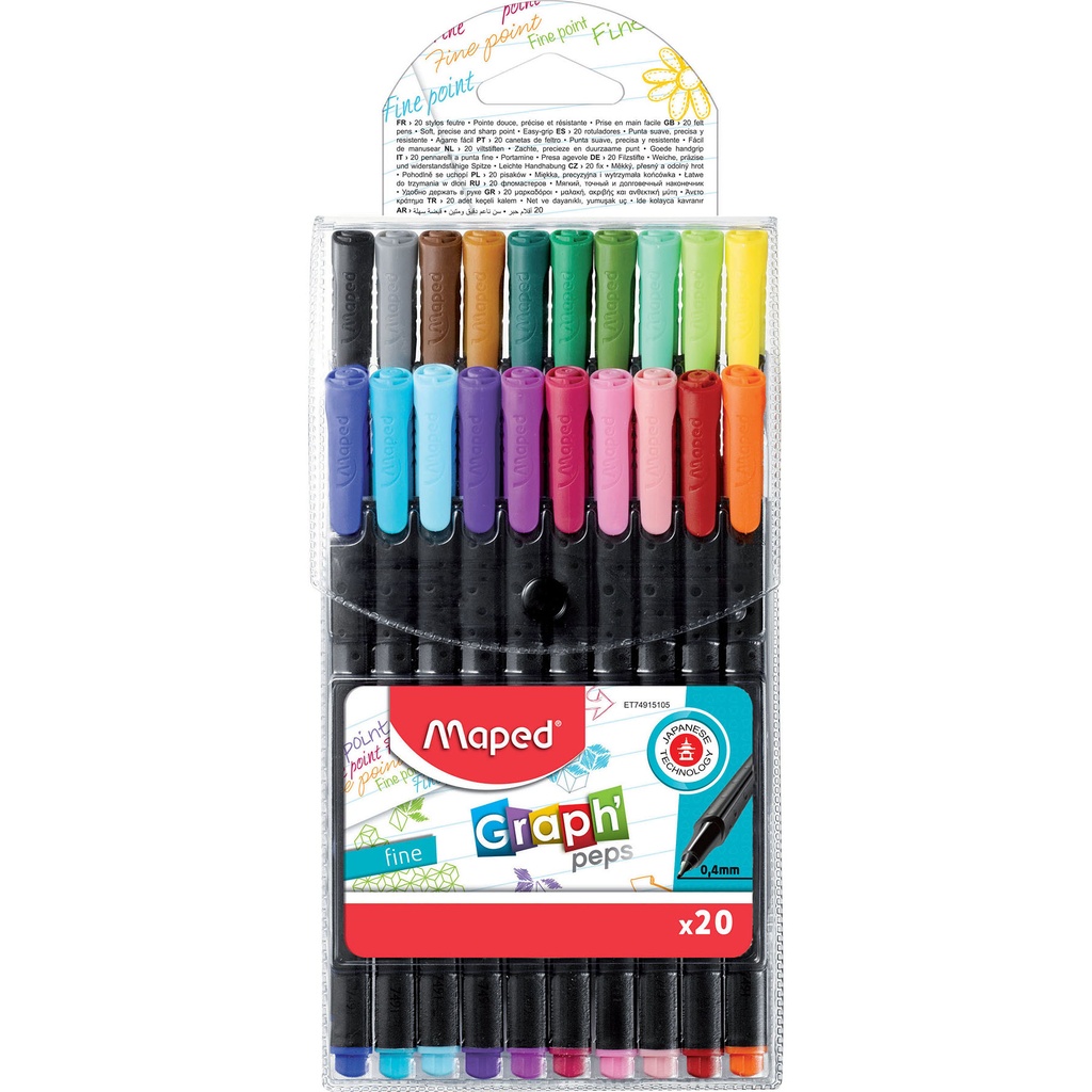 Graph'Peps 0.4mm Fine Felt Tipped Pens Pack of 20