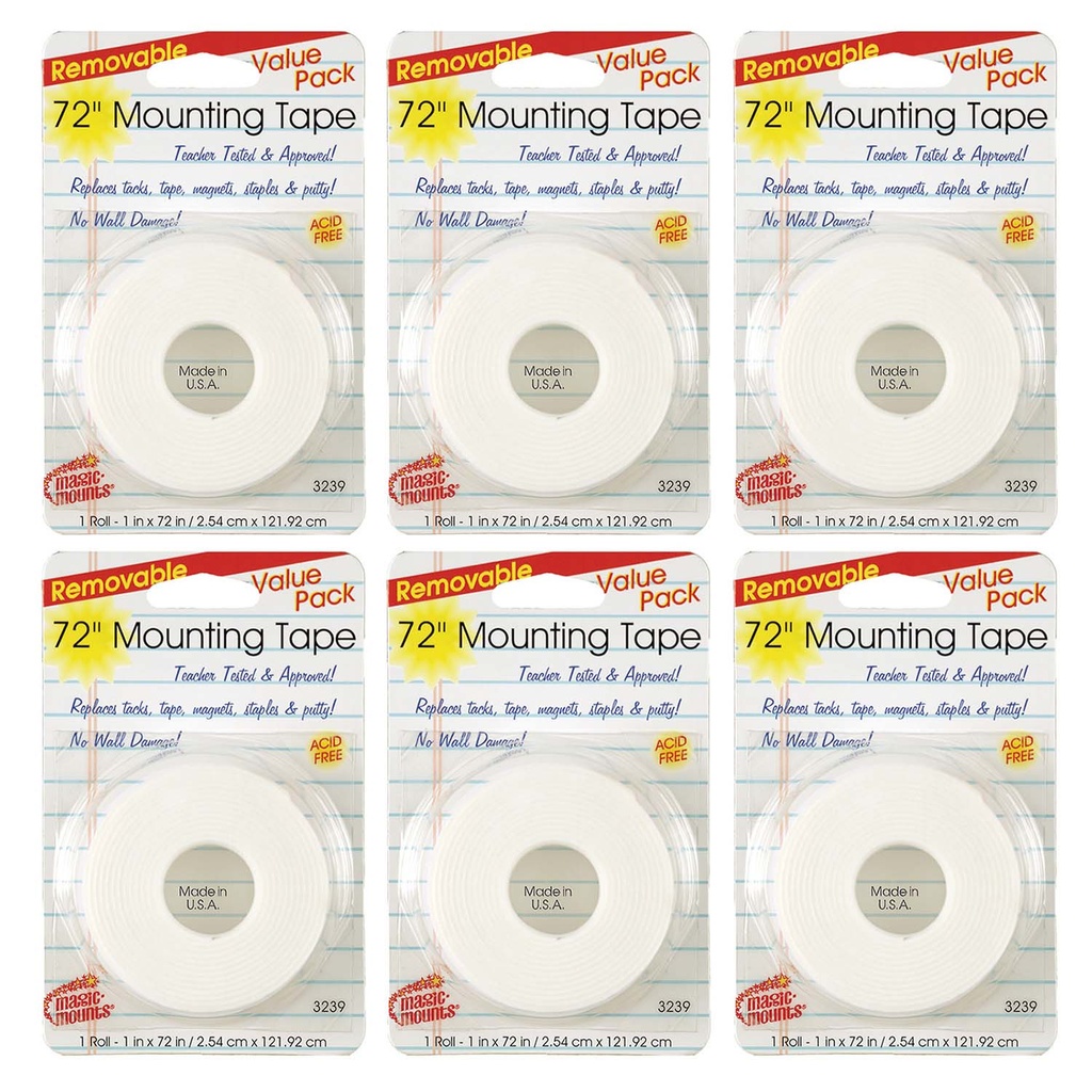 1" x 72" Removable Mounting Tape 6 Rolls