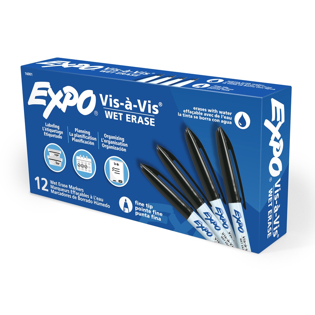 Black Vis-a-Vis® Fine Tip Wet-Erase Markers Box of 12