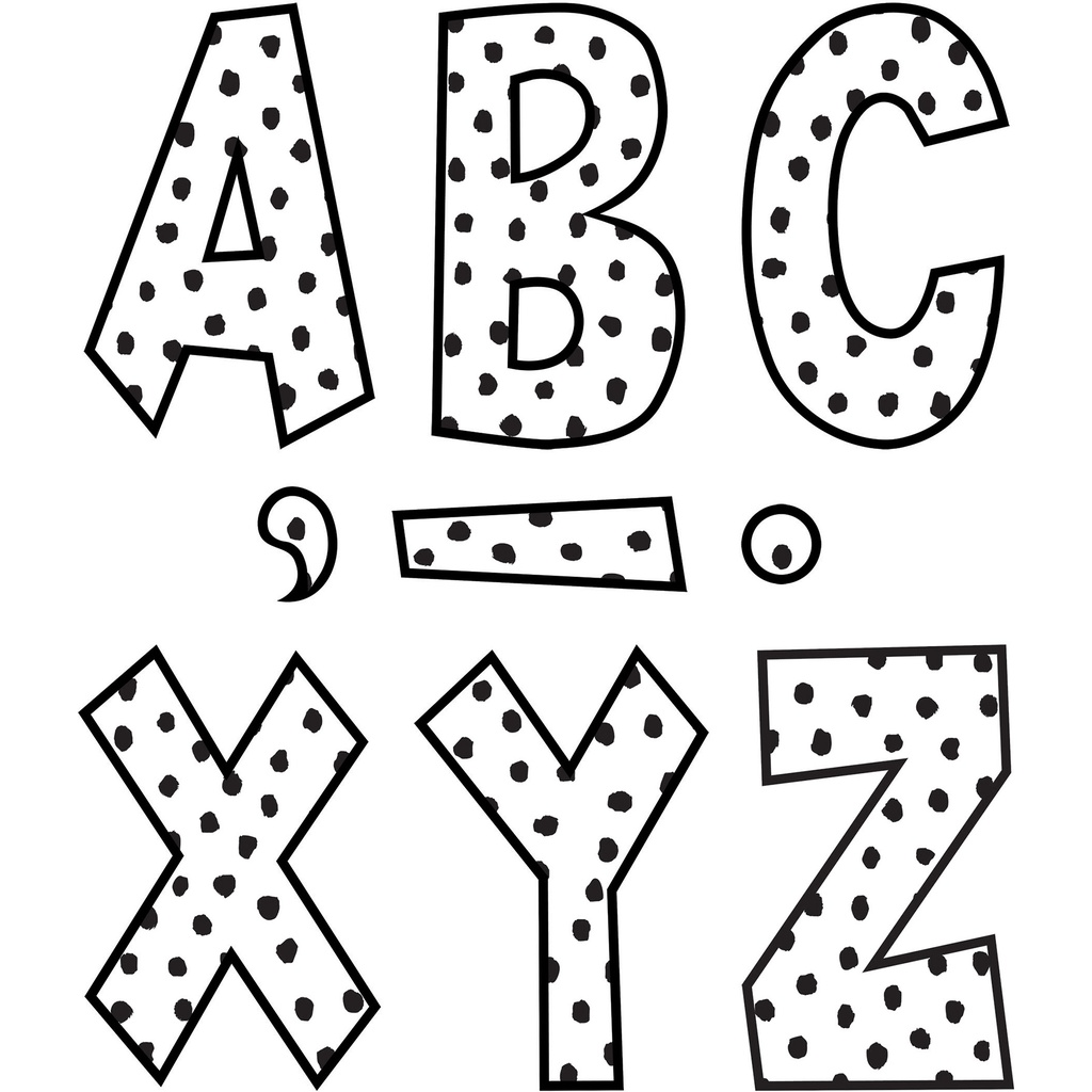 Black Painted Dots on White 7" Fun Font Letters