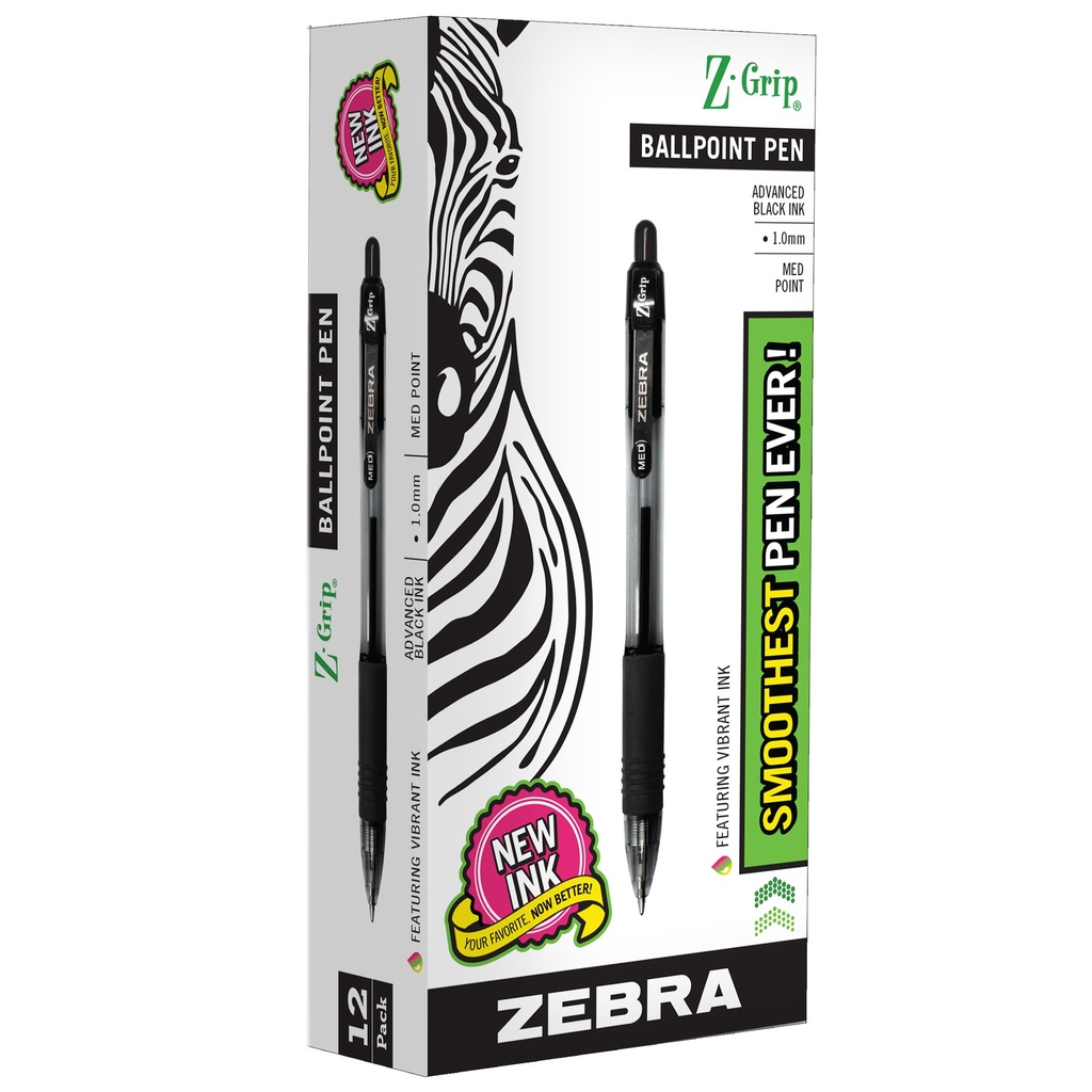 Z-Grip Black Ballpoint Retractable Pens Pack of 12