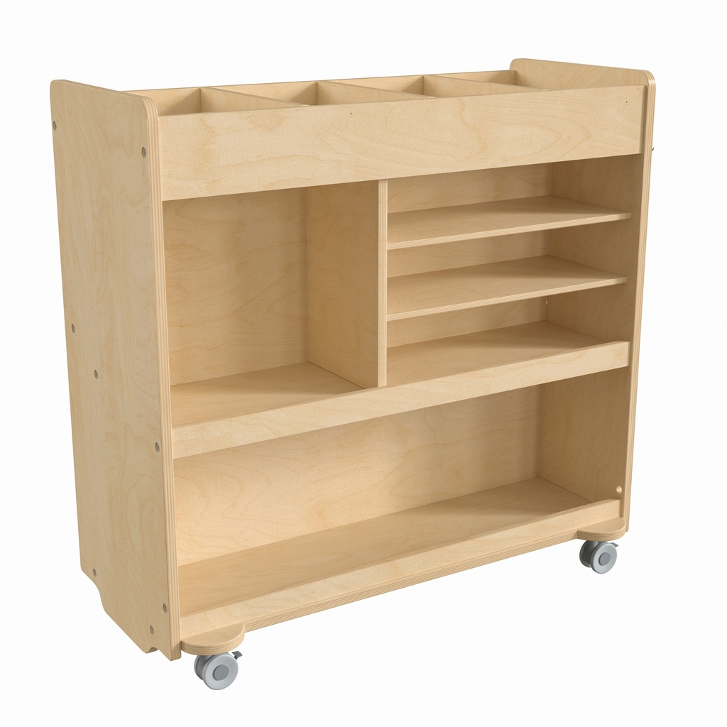 Wooden 4 Compartment/5 Cubby Mobile Storage Cart with Locking Caster Wheels