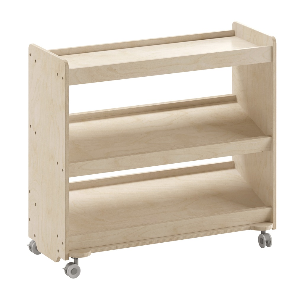 Wooden 3 Angled Shelf Mobile Storage Cart with Locking Caster Wheels