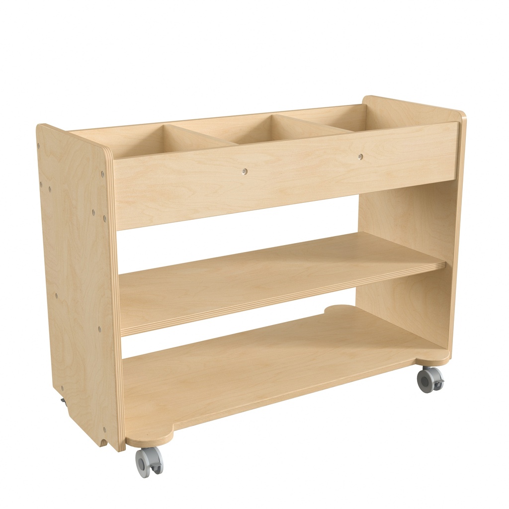 Wooden 3 Cubby/2 Shelf Mobile Storage Cart with Locking Caster Wheels