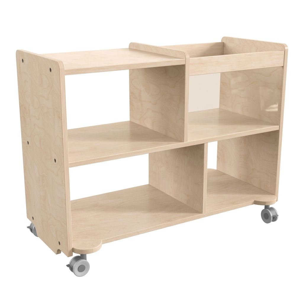 Double Sided Wooden 4 Compartment/1 Bin Mobile Storage Cart with Locking Caster Wheels