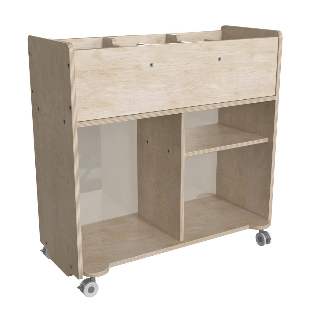 Double Sided Wooden 6 Compartment Mobile Storage Cart with Locking Caster Wheels