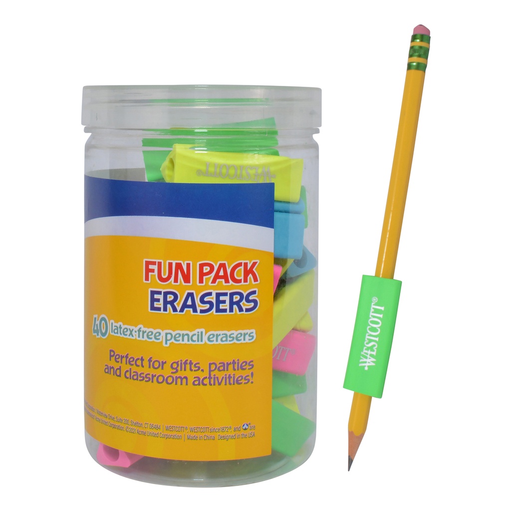 Pencil Grip Eraser Fun Pack Assorted Colors 40 Count