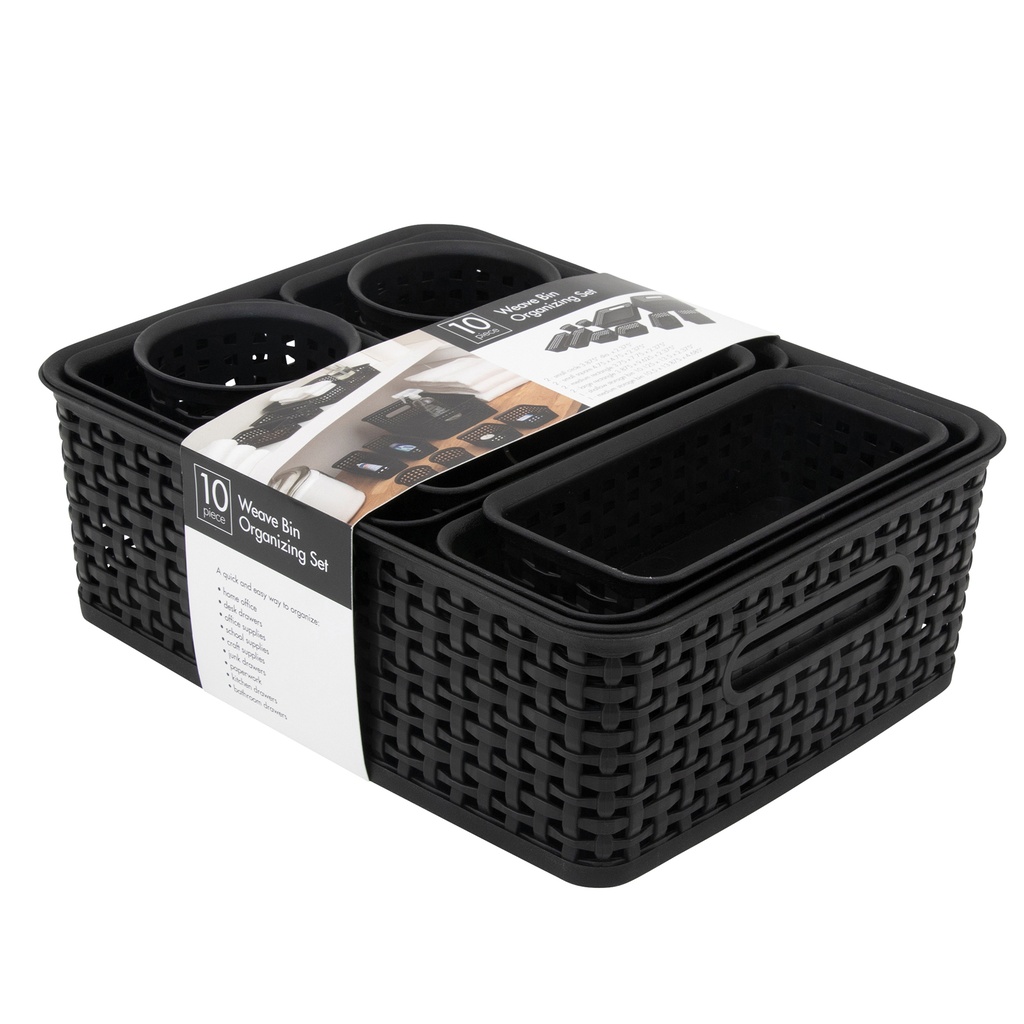 Black Plastic Weave Bin Pack of 10