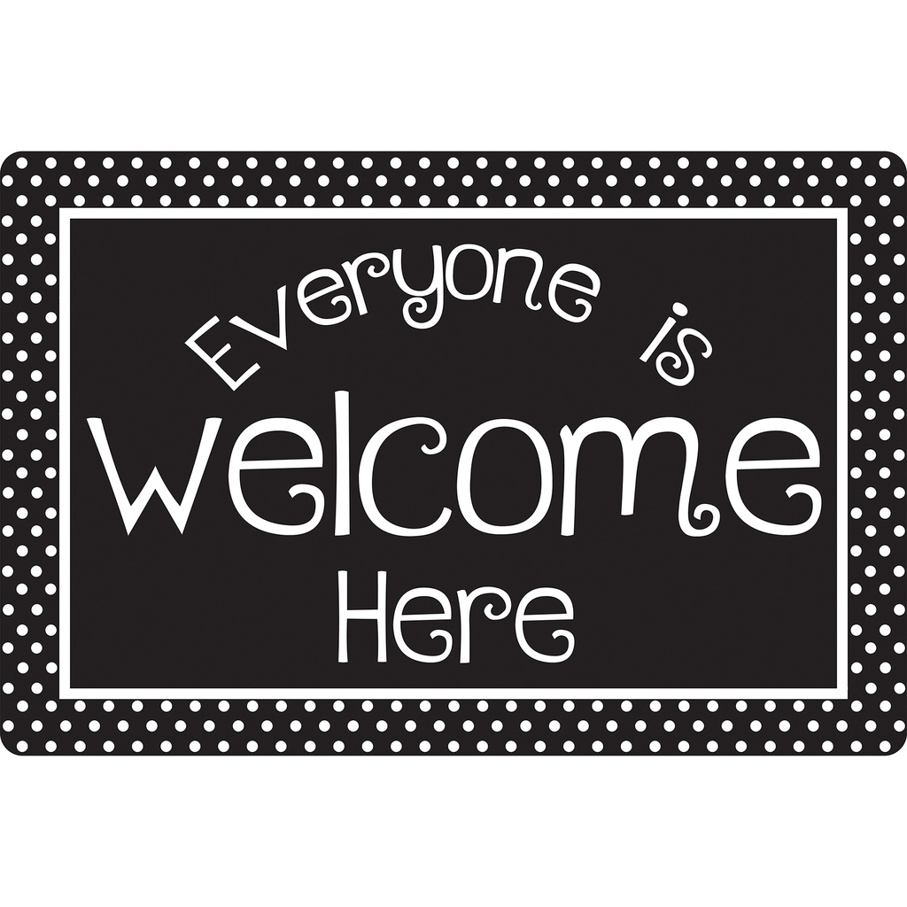 Black and White Dots Everyone is Welcome Here Welcome Mat with Slip Resistant Backing 15.5" x 23.5"