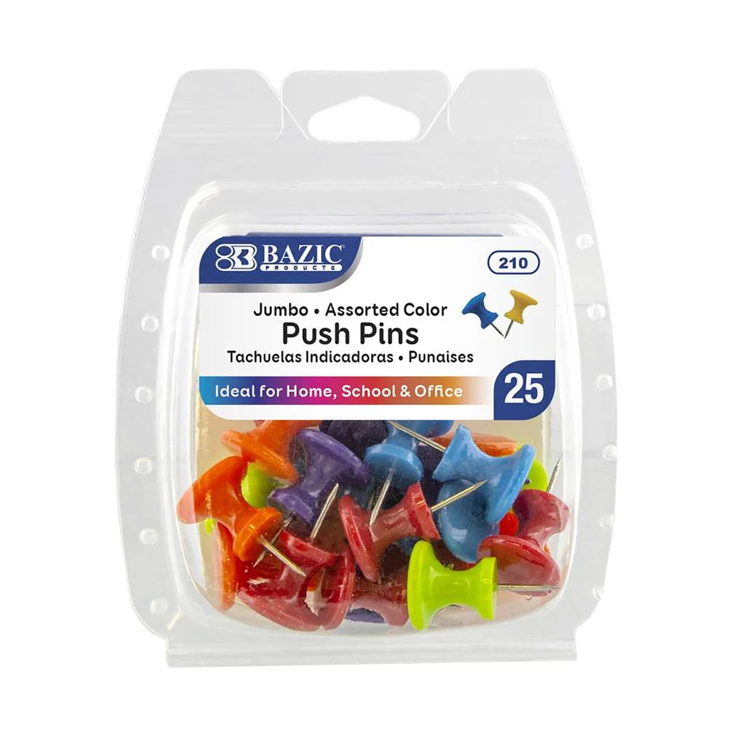 Assorted Color Jumbo Push Pins Pack of 25