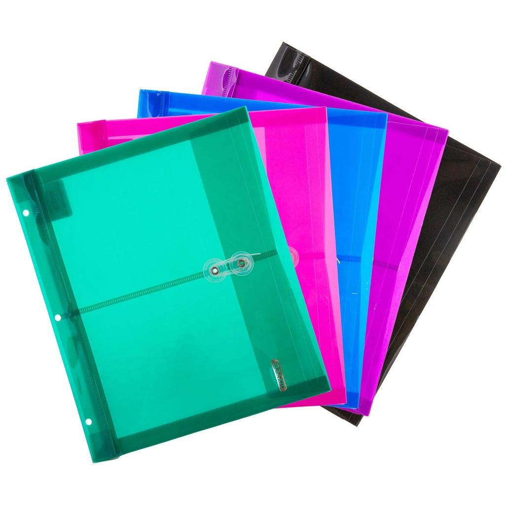 Assorted Colors 11-1/2" x 9-3/4 Poly Project Envelopes Pack of 5