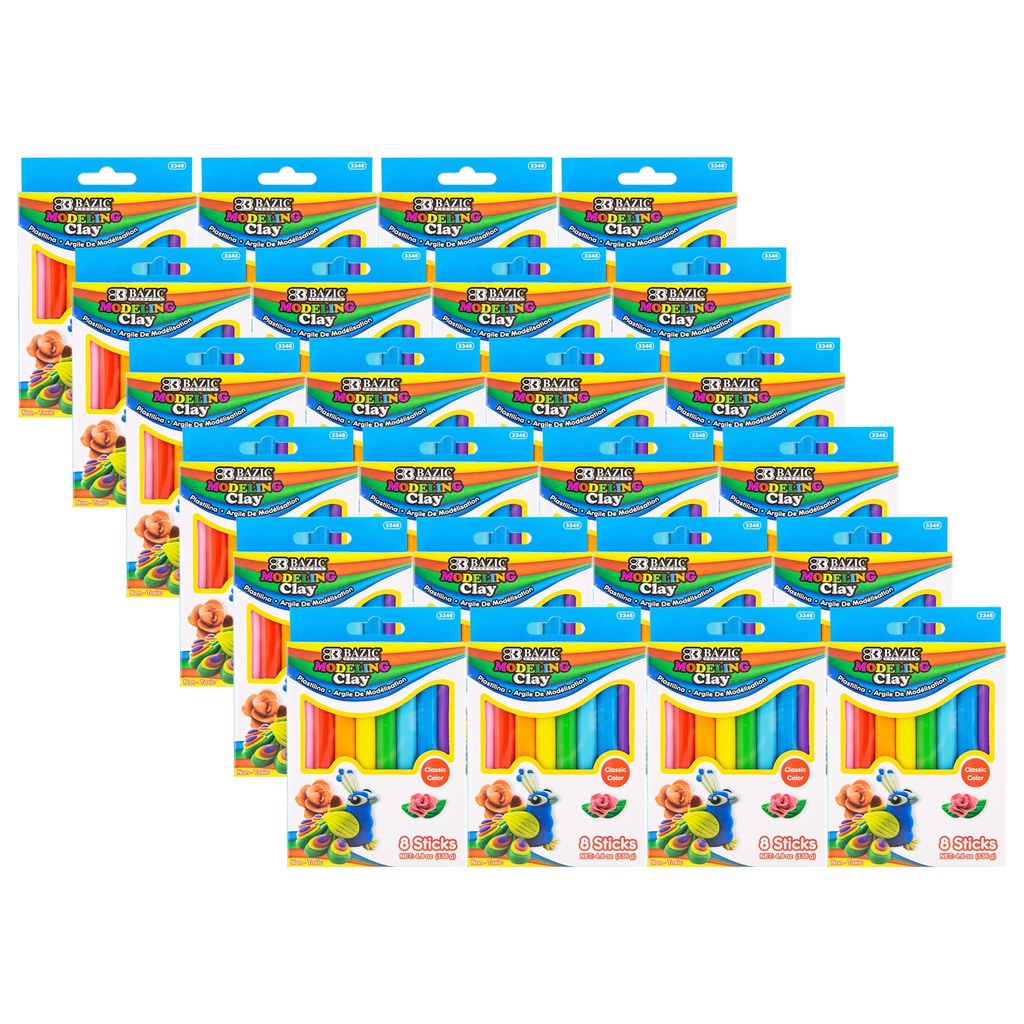 8 Primary Colors 4.8 oz  Modeling Clay Sticks 24 Packs