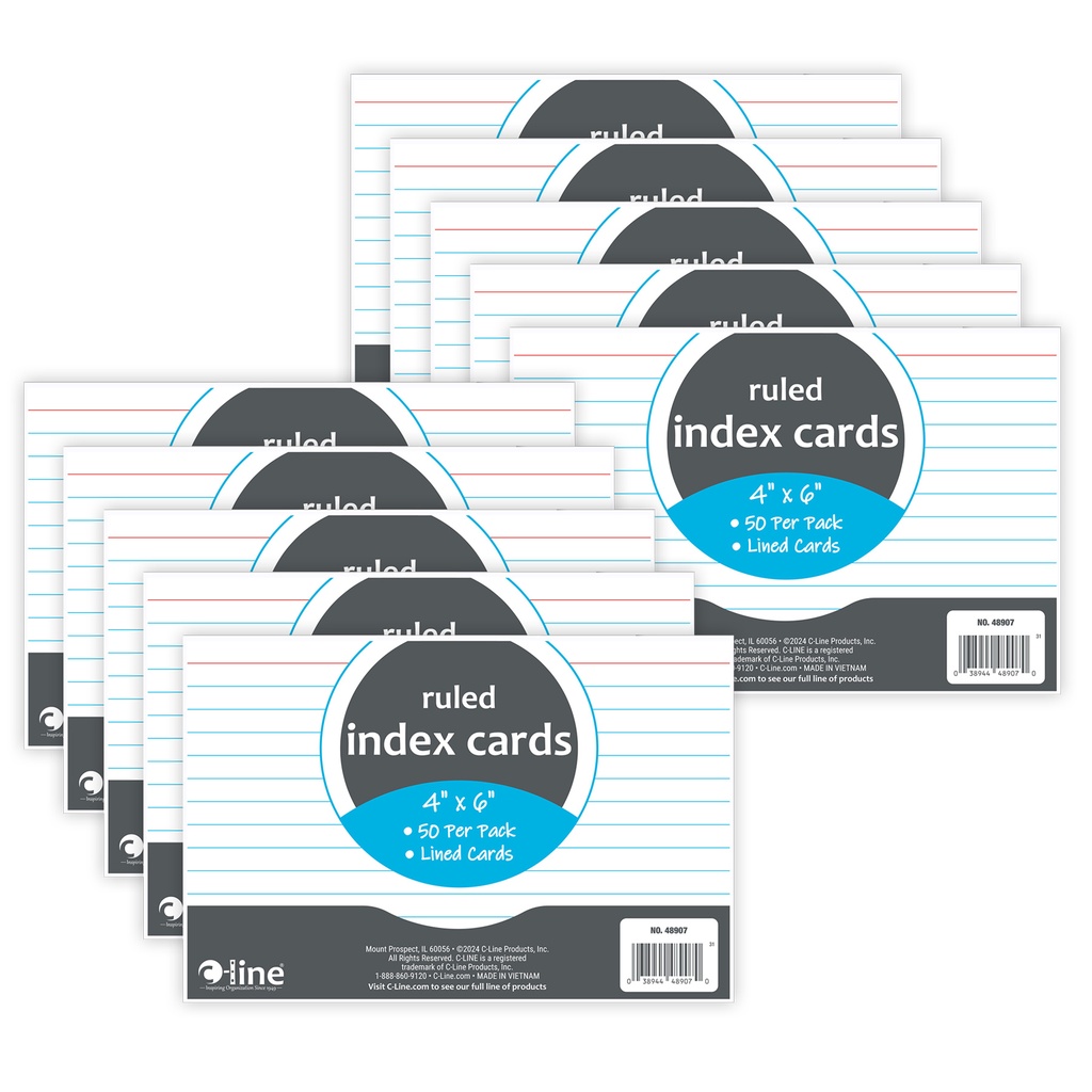 White 4" x 6" Ruled Index Cards 10 Packs of 50