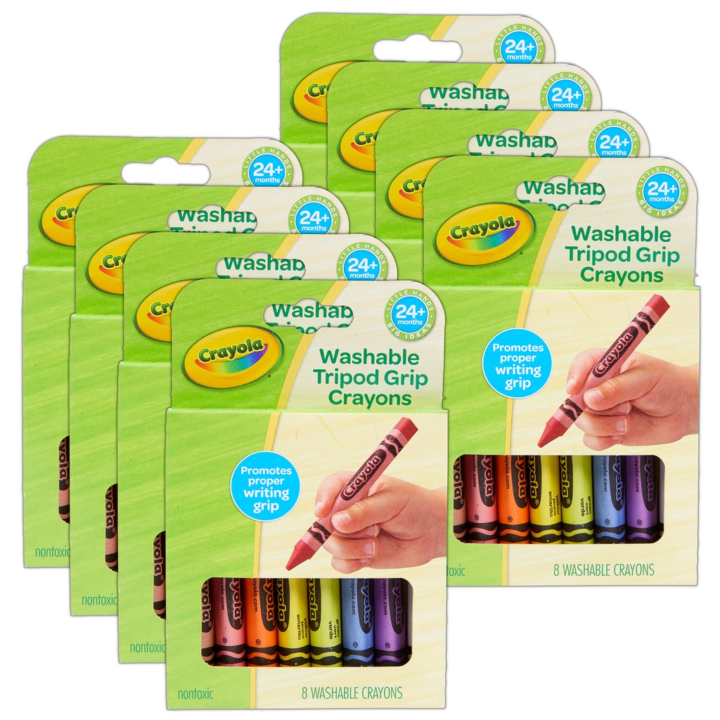 8 Color Washable Tripod Grip Crayons 8 Packs