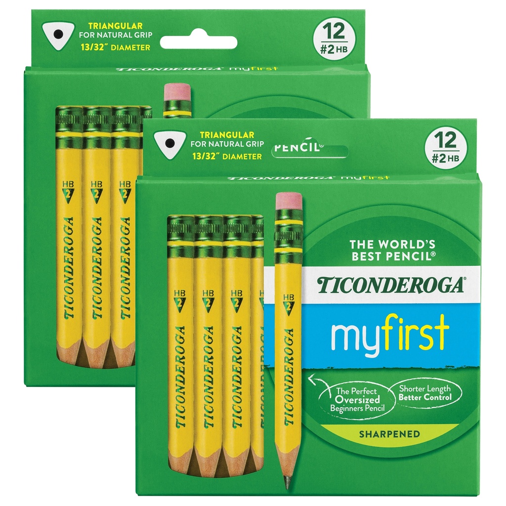 My First® Yellow Large Triangle Barrel Short Wooden Sharpened Pencils with Eraser 24 Count