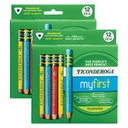 My First® Primary Colors Large Triangle Barrel Short Wooden Sharpened Pencils with Eraser 24 Count