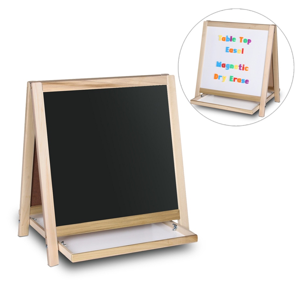 19.5"H x 18"W Magnetic Table Top Easel White Dry Erase/Black Chalkboard