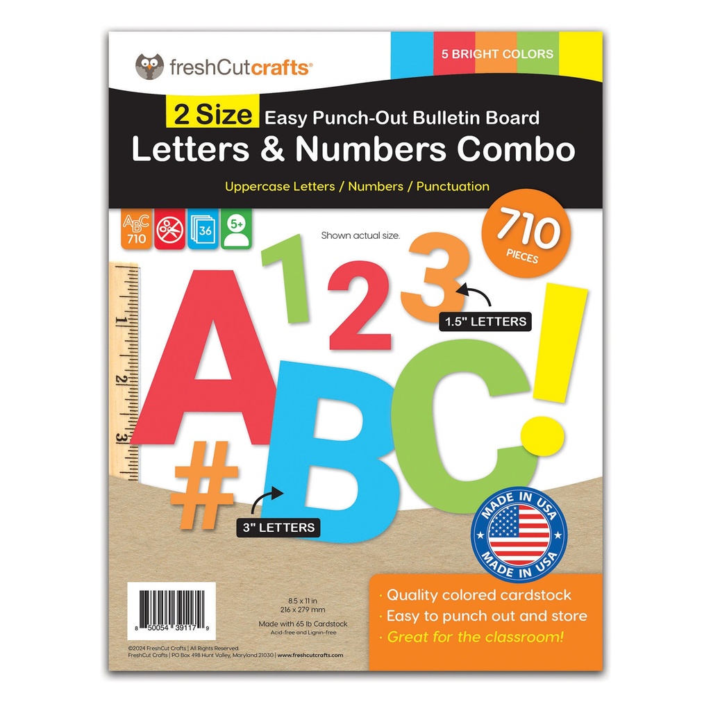 1.5in & 3in Bright Colors Bulletin Board Letters & Numbers 710 Pieces