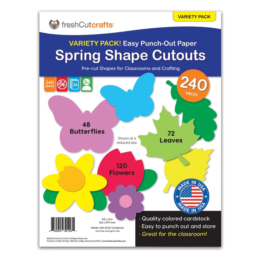 Spring Shapes Punch Out Paper Cutouts 240 Pieces