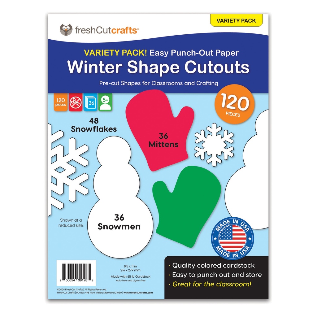 Winter Shapes Punch Out Paper Cutouts 120 Pieces