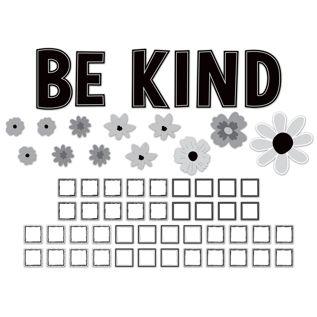 Black and White Floral Be Kind Bulletin Board Set