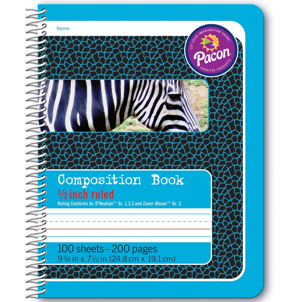 Blue Spiral Bound Composition Book 1/2 inch Ruling