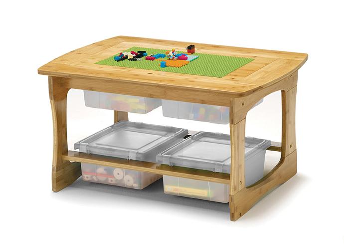 Bamboo Sensory and Construction Bricks Table