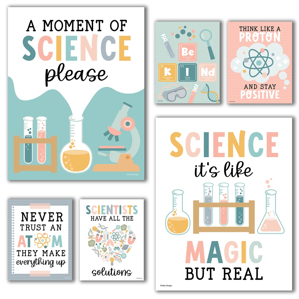 Boho Science Bulletin Board Classroom Decor Posters, Set of 6