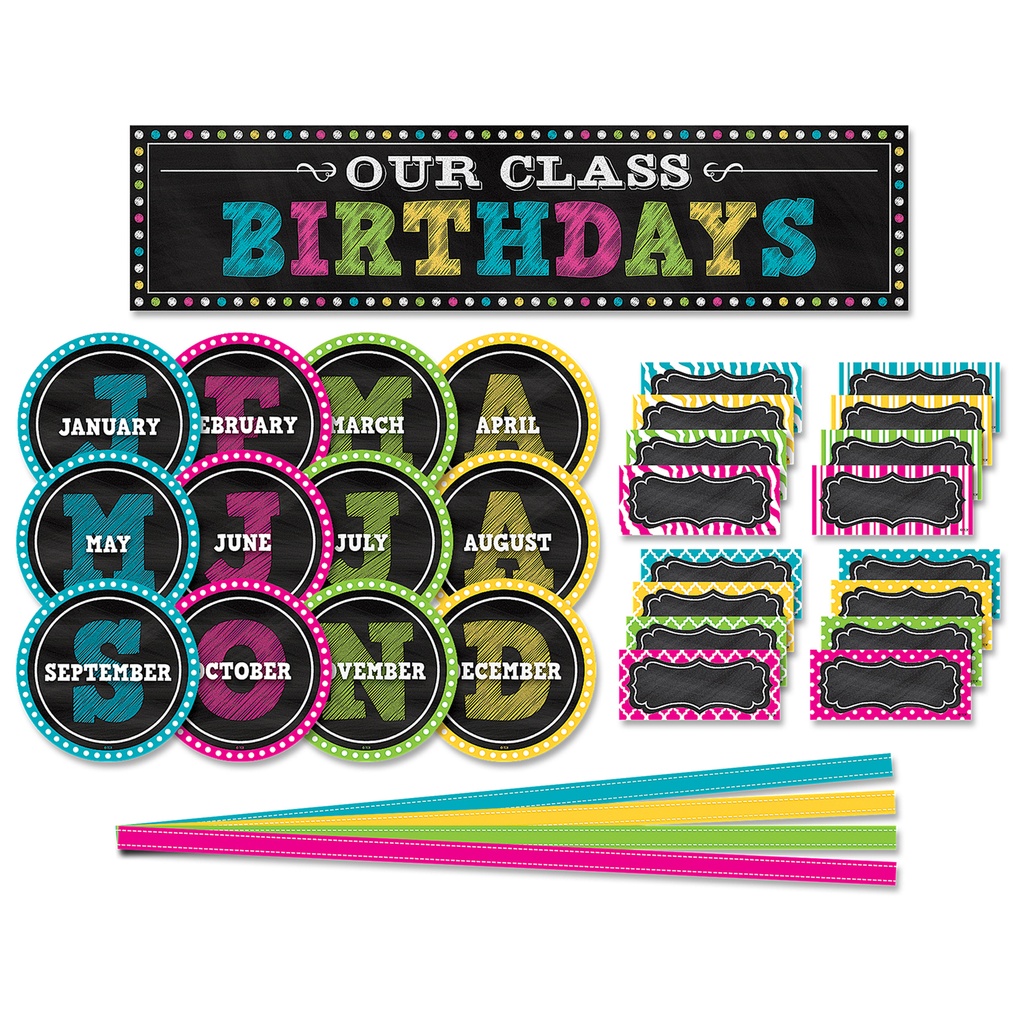 Chalkboard Brights Our Class Birthdays Bulletin Board Set