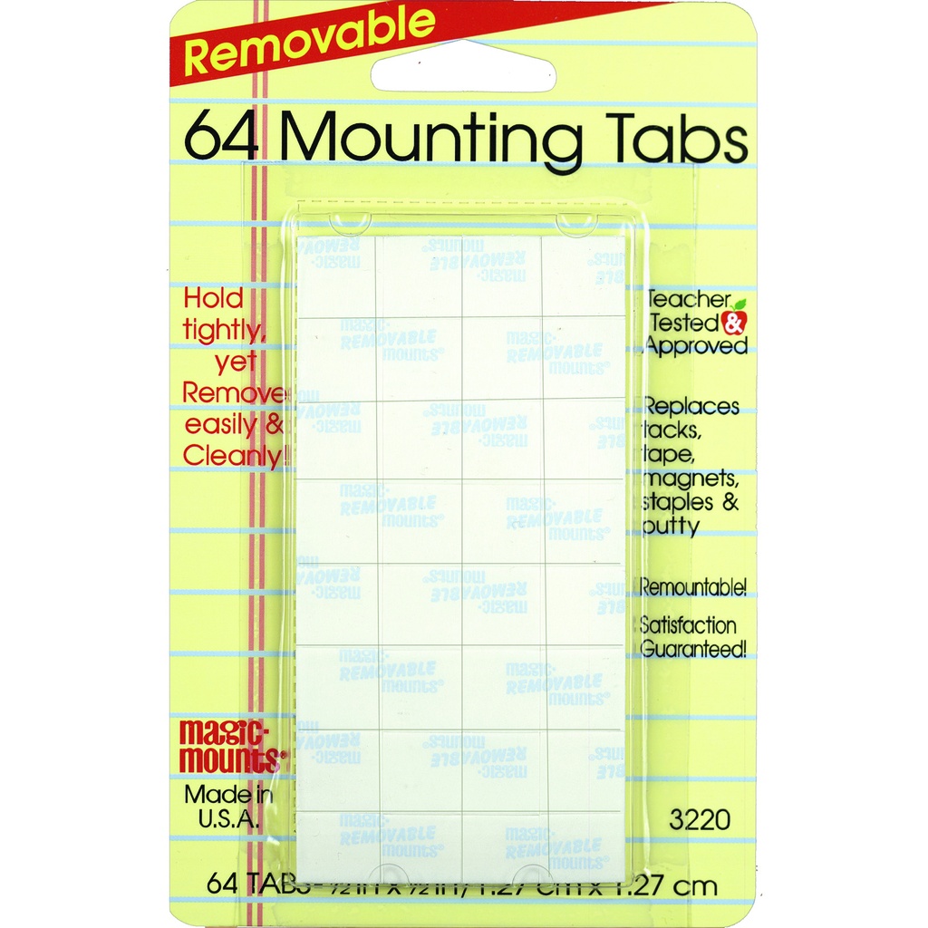 Removable Mounting Tabs, 1/2" x 1/2", Pack of 64