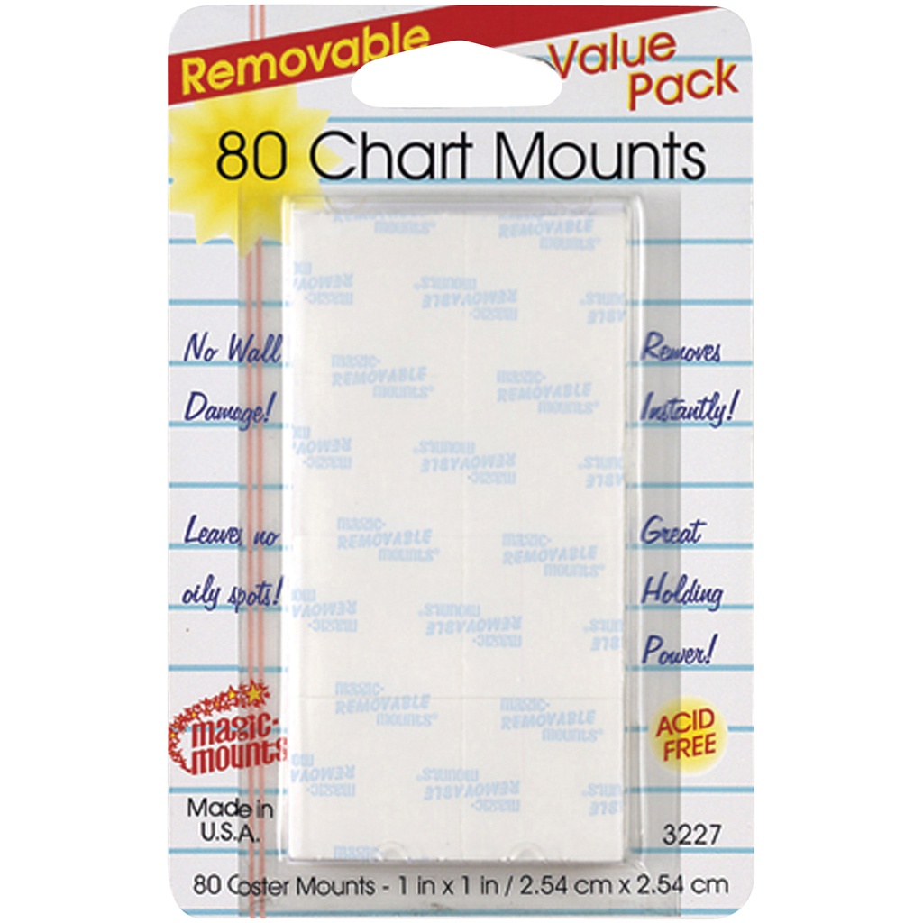 Removable Chart Mounts, 1" x 1", Pack of 80