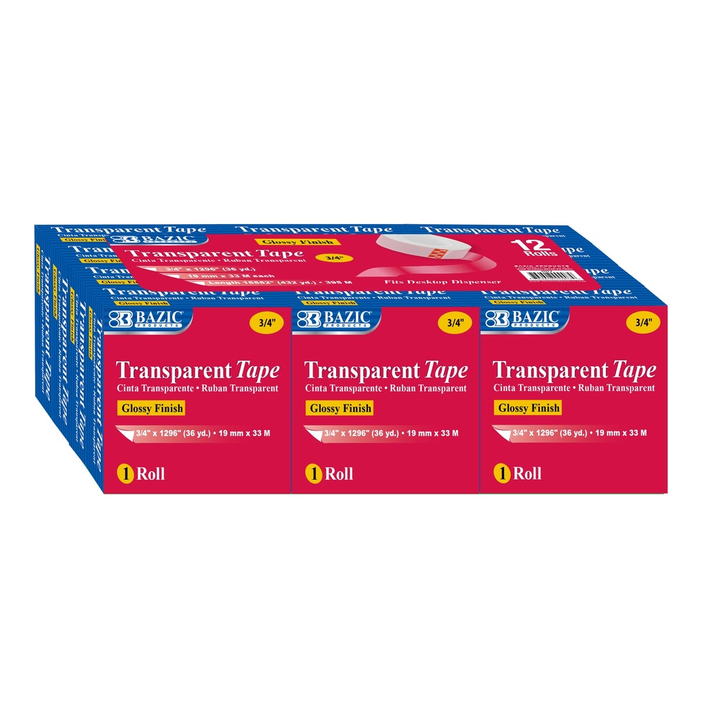 Tape Refill, Transparent Tape, 3/4" x 1296", 12 Rolls