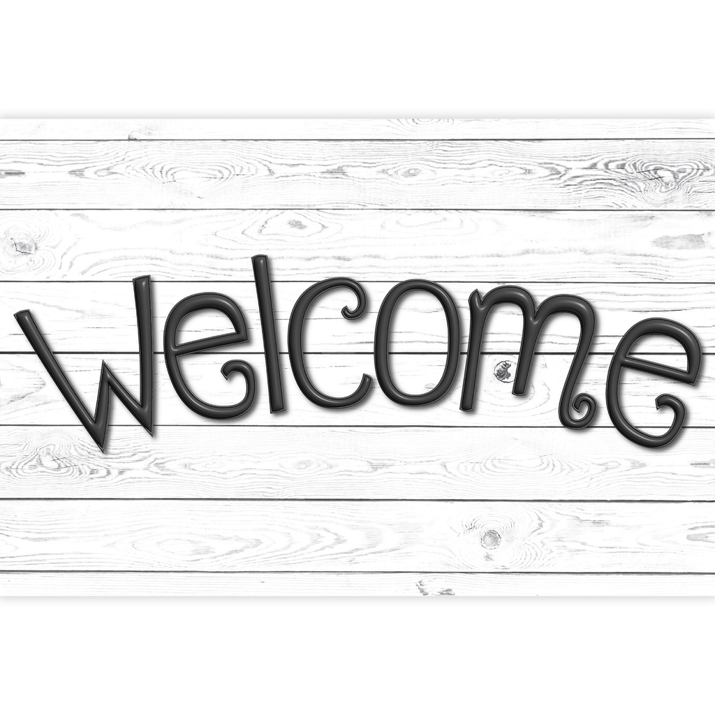 Smart Poly™, The Original Fun Mat™, Welcome Mat, 15.5" x 23.5", White Shiplap Wood Plank, Welcome