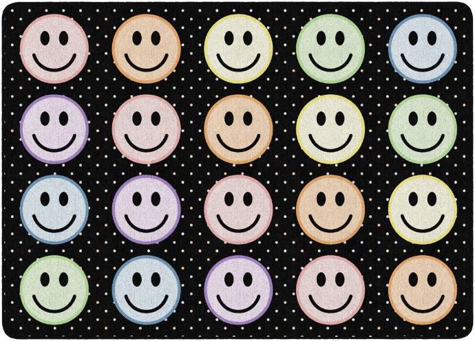 Smiley Seating Pastel on Black  Rectangle Area Rug