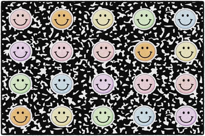 SchoolGirl Style  Happy Faces on Composition Book Sit Spots Rectangle Area Rug