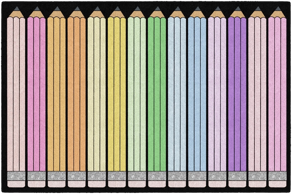 SchoolGirl Style  Pencils on Black Rectangle Area Rug