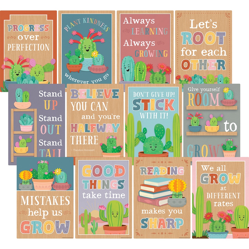 Happy Cactus Crew Positive Sayings Small Poster Pack