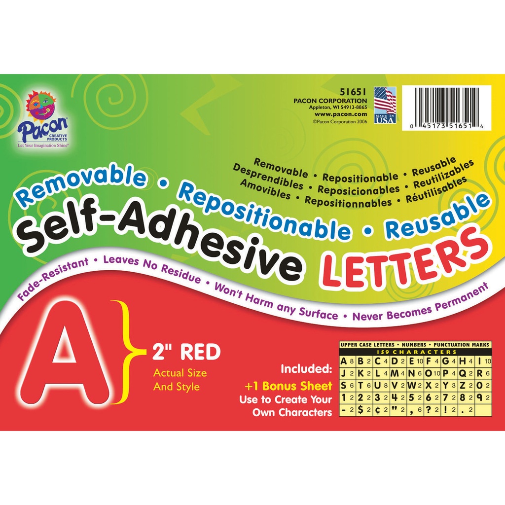 Self-Adhesive Letters, Red, Puffy Font, 2", 159 Characters