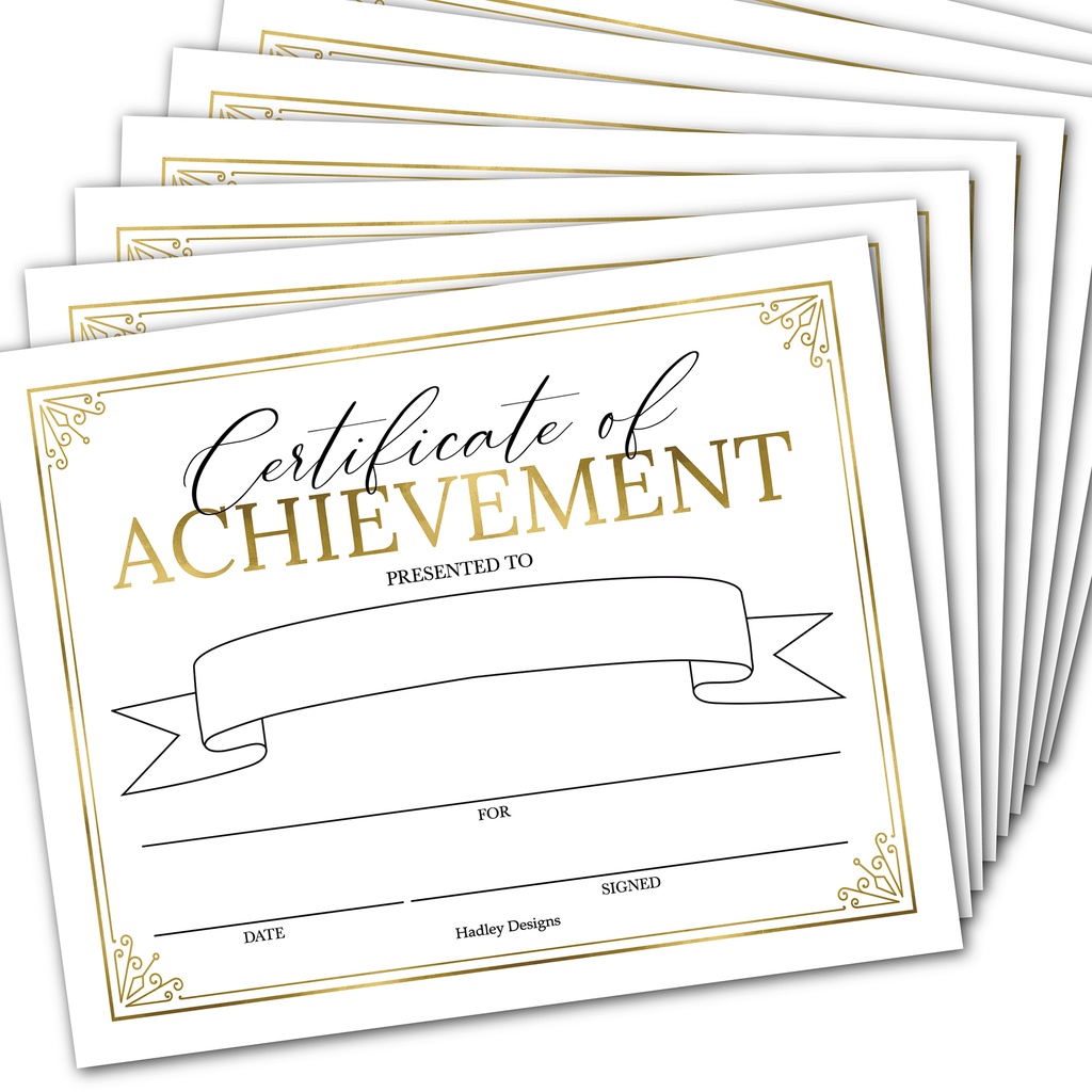 Elegant Gold Award Certificates of Achievement for Students, Set of 25