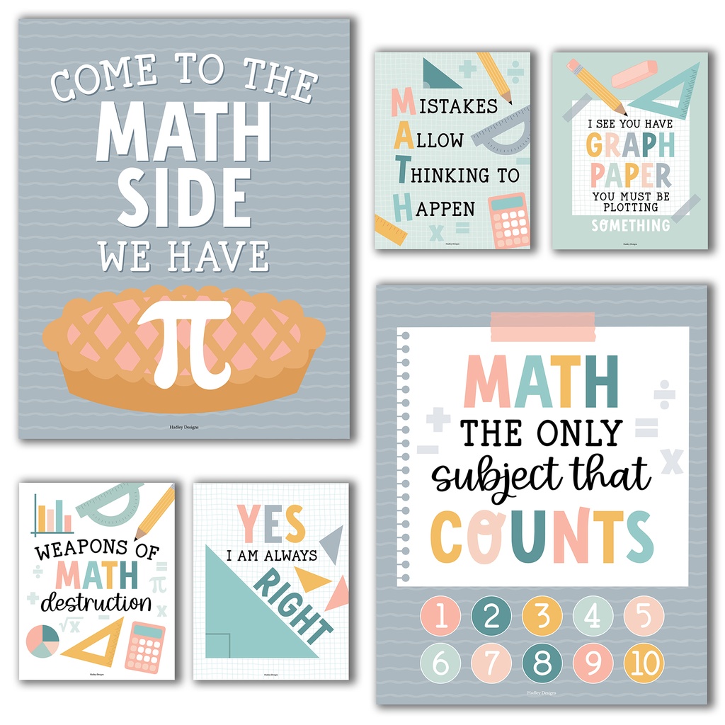 Boho Math Bulletin Board Classroom Decor Posters, Set of 6