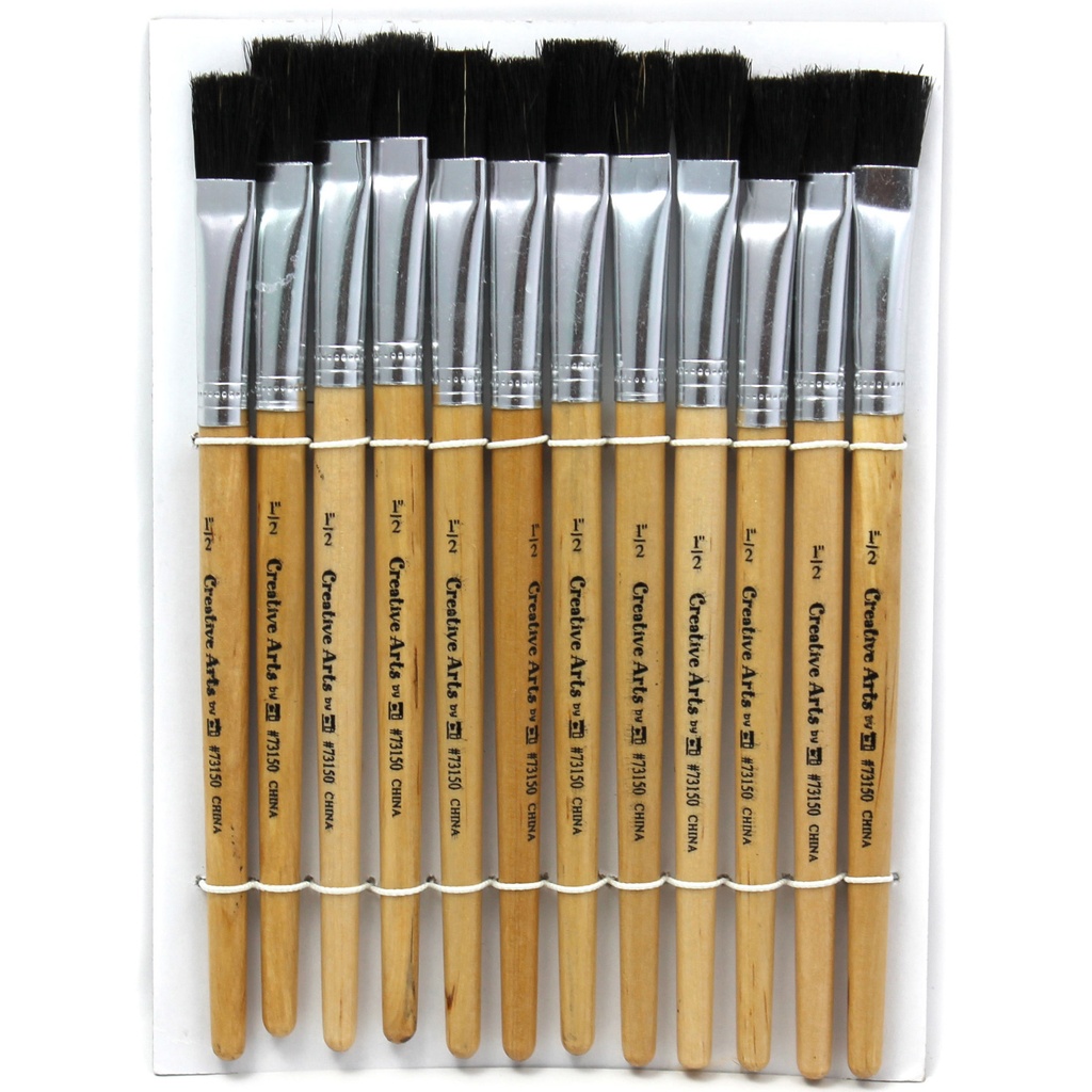 Flat Tip Short Stubby Handle Easel Paint Brushes 12ct