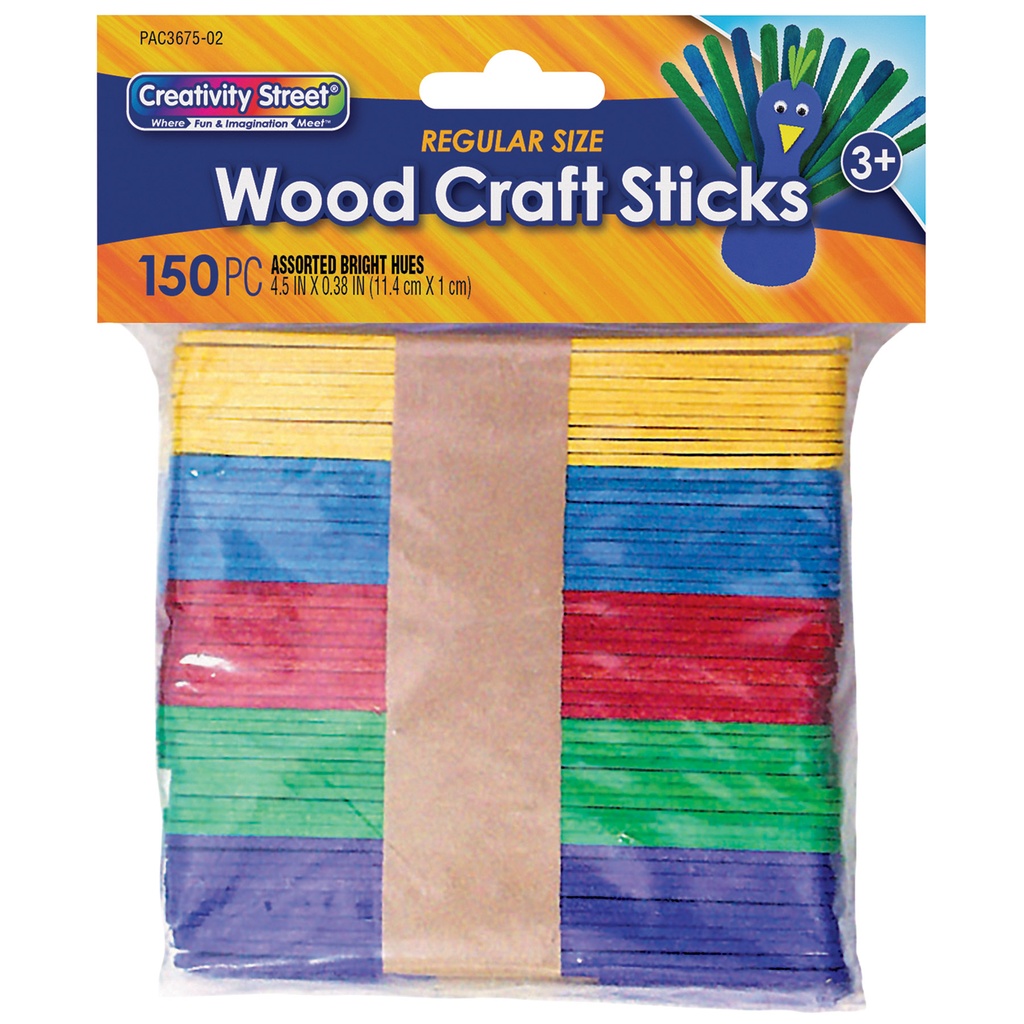 Bright Hues Assorted Regular Craft Sticks 150 Pieces