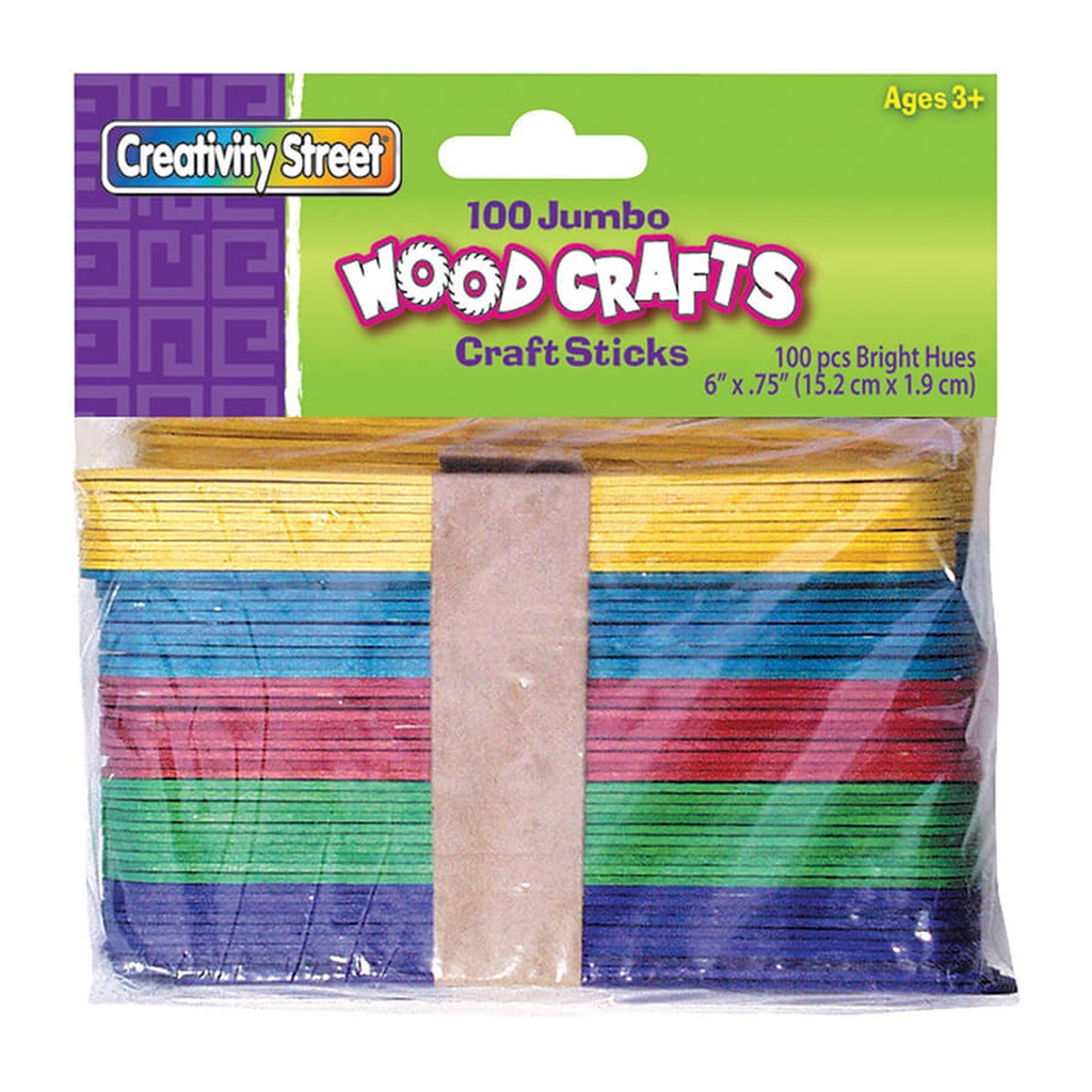 Bright Hues Assorted Jumbo Craft Sticks 100 Pieces