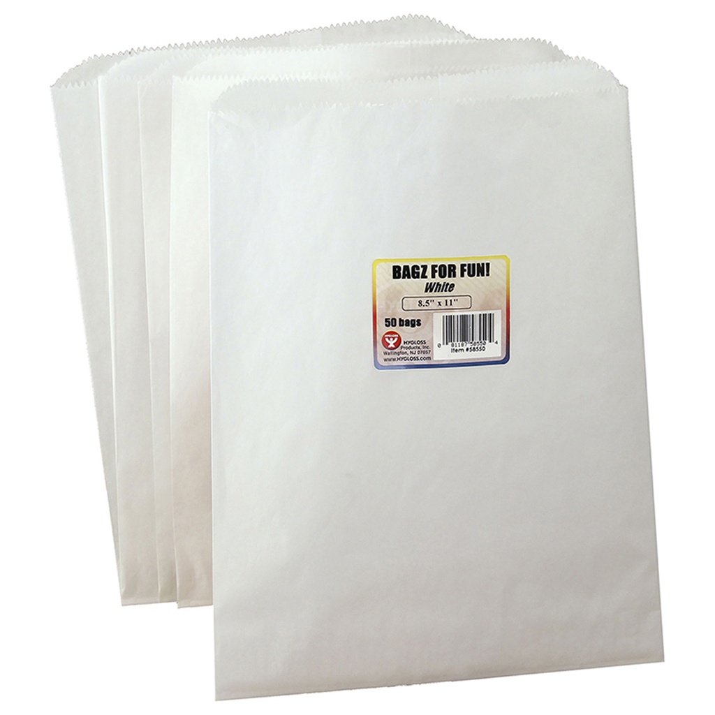 White 8.5" x 11" Pinch Bottom Bags 50 bags