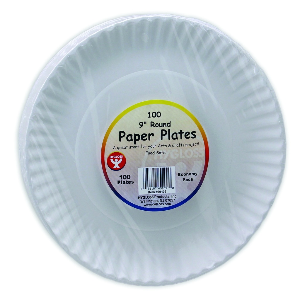 9" White Paper Plates Pack of 100