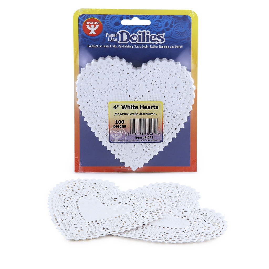 White 4" Heart Doilies Pack of 100