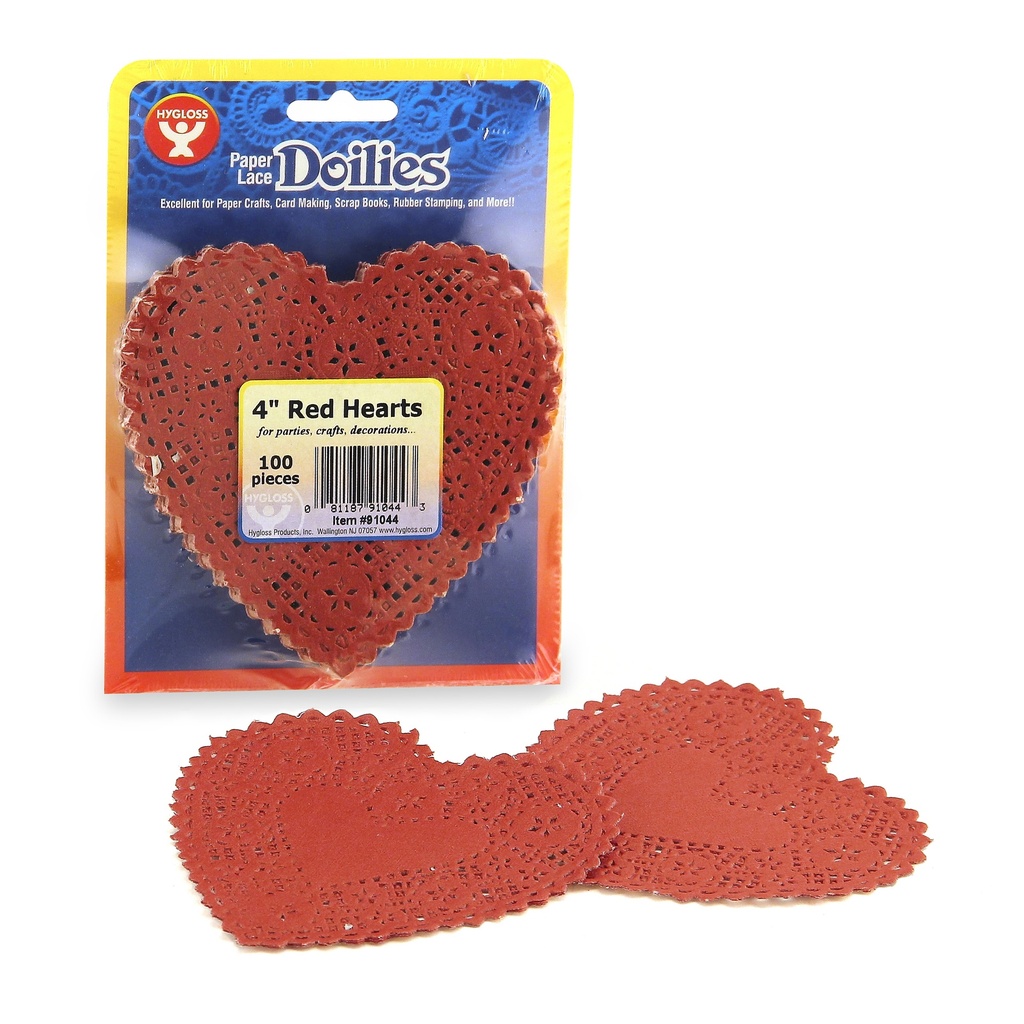 Red 4" Heart Doilies Pack of 100