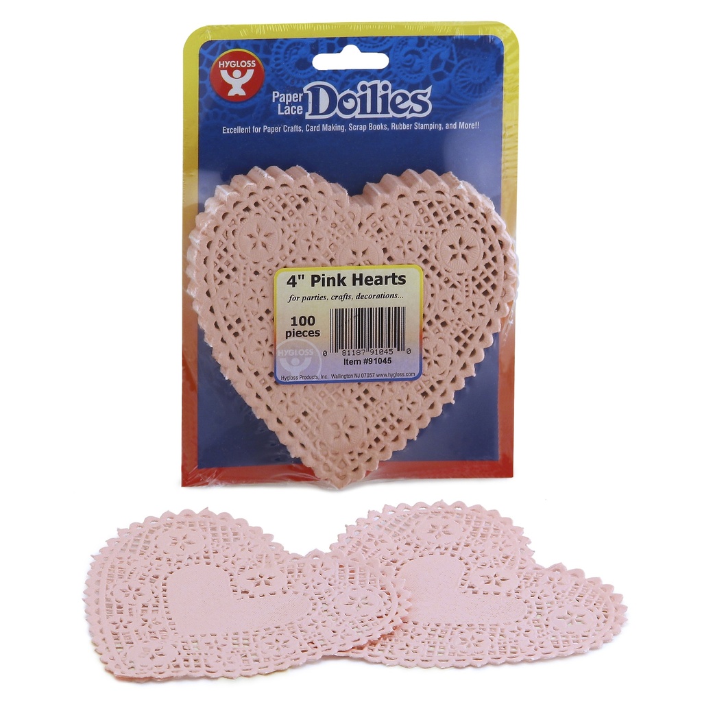 Pink 4" Heart Doilies Pack of 100